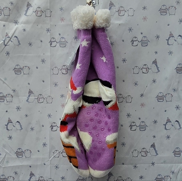 Santa Claus Coming Down A Chimney. Sherpa Lined Socks - Picture 5 of 5